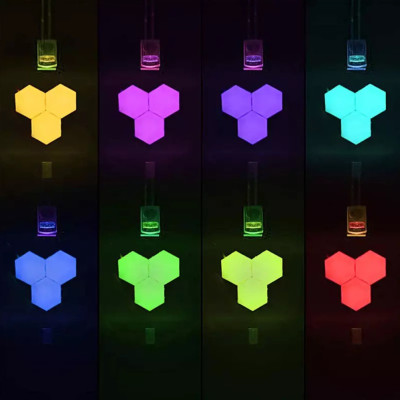 Светильник модульный LED RGB сенсорный шестигранный с пультом составная лампа соты настенные комплект 3 шт Светильник модульный LED RGB сенсорный шестигранный с пультом составная лампа соты настенные комплект 3 шт