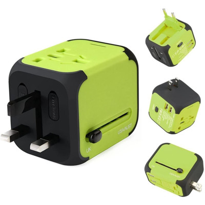 Универсальный сетевой адаптер для путешествий 2 USB Adapter Travel Переходник для всех типов розеток Салатовый Универсальный сетевой адаптер для путешествий 2 USB Adapter Travel Переходник для всех типов розеток Салатовый