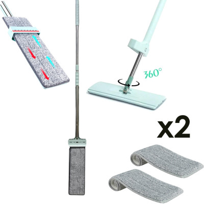Швабра ледащо з вертикальним самоотжімом flat mop з віджимом і поворотом на 360 градусів та 2 мікрофібри Швабра ледащо з вертикальним самоотжімом flat mop з віджимом і поворотом на 360 градусів та 2 мікрофібри