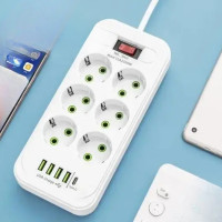 Подовжувач з вимикачем на 6 розеток 4 USB 1 Type-C Мережевий фільтр подовжувач 3м Подовжувач з вимикачем на 6 розеток 4 USB 1 Type-C Мережевий фільтр подовжувач 3м