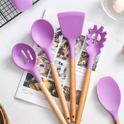Набор кухонных принадлежностей Kitchen & dining лопатки силикон с подставкой кухонная утварь 12шт фиолетовые Набор кухонных принадлежностей Kitchen & dining лопатки силикон с подставкой кухонная утварь 12шт фиолетовые