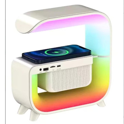Нічник акумуляторний з бездротовим заряджанням годинником 15W G 3 RGB світильник колонка радіо Нічник акумуляторний з бездротовим заряджанням годинником 15W G 3 RGB світильник колонка радіо
