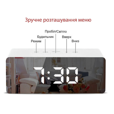 Электронные настольные цифровые часы YQ 719 Светодиодные Led с термометром и будильником зеркальные Электронные настольные цифровые часы YQ 719 Светодиодные Led с термометром и будильником зеркальные