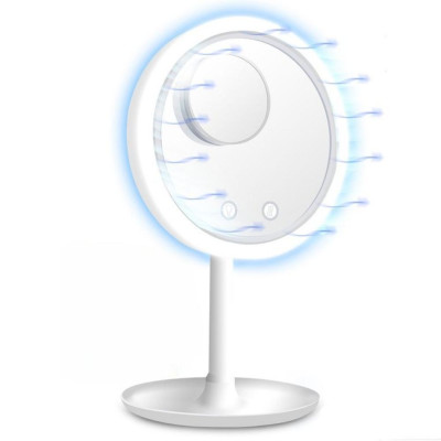 Косметическое зеркало с LED подсветкой и вентилятором для макияжа настольное круглое Beauty Breeze Mirror