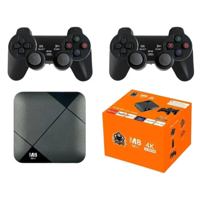 Игровая консоль приставка для телевизора M8 mini 4K Android ТВ с встроенным эмулятором ретро игр и джойстиками