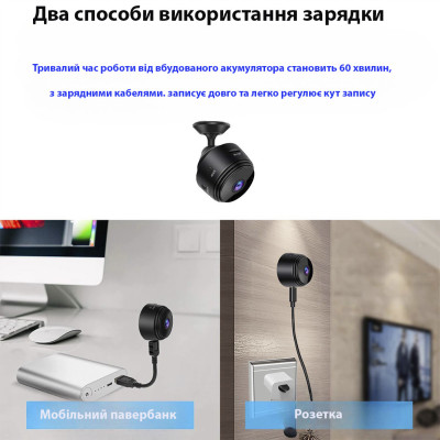 Мини камера IP Видеонаблюдение Wi-Fi FullHD 1080 Action Camera A9 беспроводная с датчиком движения