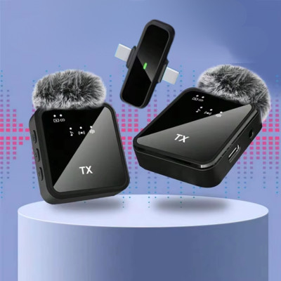 Беспроводной петличный микрофон 2в1 F15-2 Wireless Microphone с ресивером Type-C Lightning и меховой ветрозащитой для видеосъемки