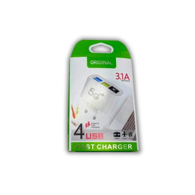 Блок живлення на 4 USB порту FAST CHARGER 3.1А 5G з функцією швидкого заряджання Блок живлення на 4 USB порту FAST CHARGER 3.1А 5G з функцією швидкого заряджання