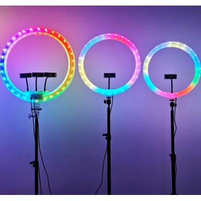 Светодиодная кольцевая лампа RGB 3D 30 см со штативом 2 м цветная двухсторонняя LED Селфи кольцо от USB Светодиодная кольцевая лампа RGB 3D 30 см со штативом 2 м цветная двухсторонняя LED Селфи кольцо от USB