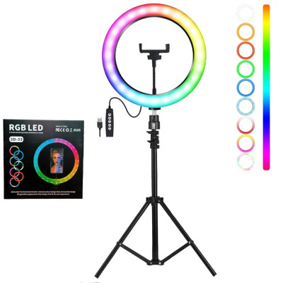 Светодиодная кольцевая лампа RGB 3D 33 см со штативом 2 м цветная двухсторонняя LED Селфи кольцо от USB Светодиодная кольцевая лампа RGB 3D 33 см со штативом 2 м цветная двухсторонняя LED Селфи кольцо от USB